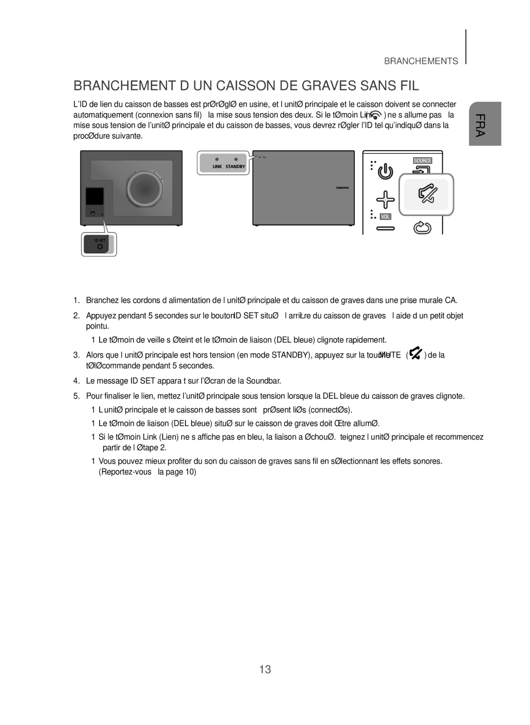 Samsung HW-J550/EN, HW-J551/EN manual Branchement D’UN Caisson DE Graves Sans FIL 