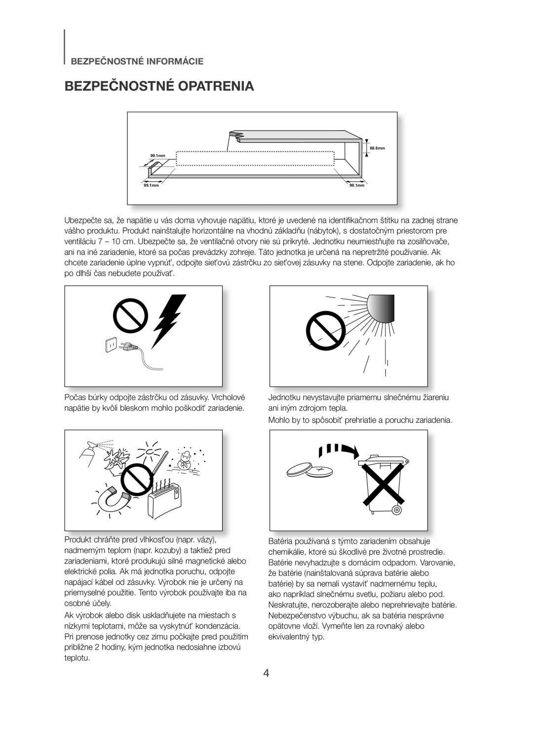 Samsung HW-J551/EN, HW-J550/EN manual Bezpečnostné Opatrenia 