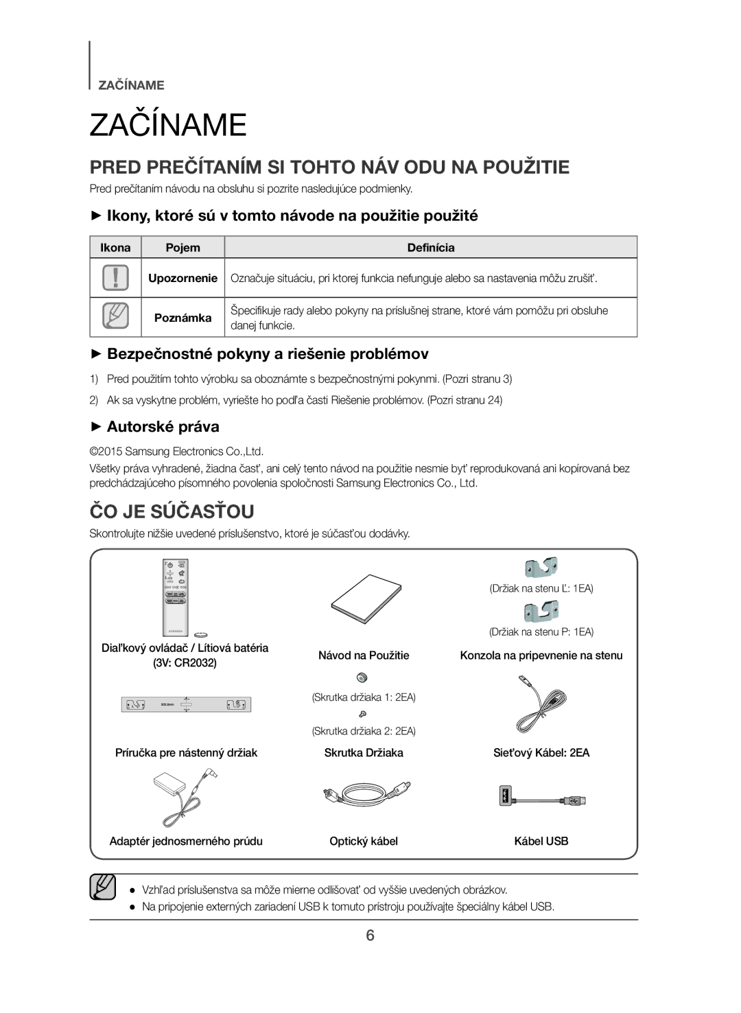 Samsung HW-J551/EN, HW-J550/EN manual Začíname, Pred Prečítaním SI Tohto NÁV ODU NA Použitie, ČO JE Súčasťou 