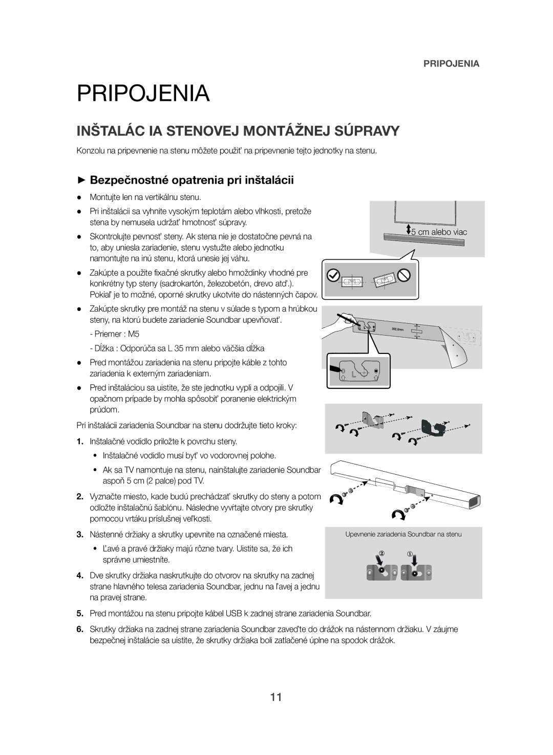 Samsung HW-J550/EN, HW-J551/EN Pripojenia, Inštalác IA Stenovej Montážnej Súpravy, ++Bezpečnostné opatrenia pri inštalácii 