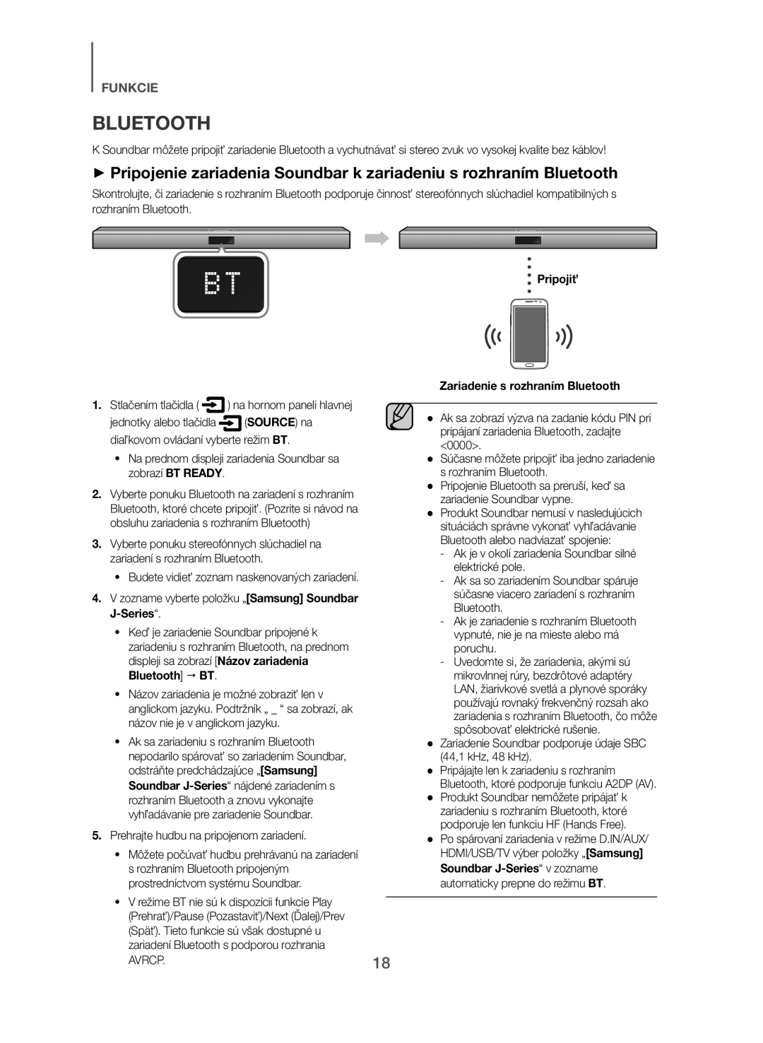 Samsung HW-J551/EN manual Source na, Prehrajte hudbu na pripojenom zariadení, Pripojiť Zariadenie s rozhraním Bluetooth 