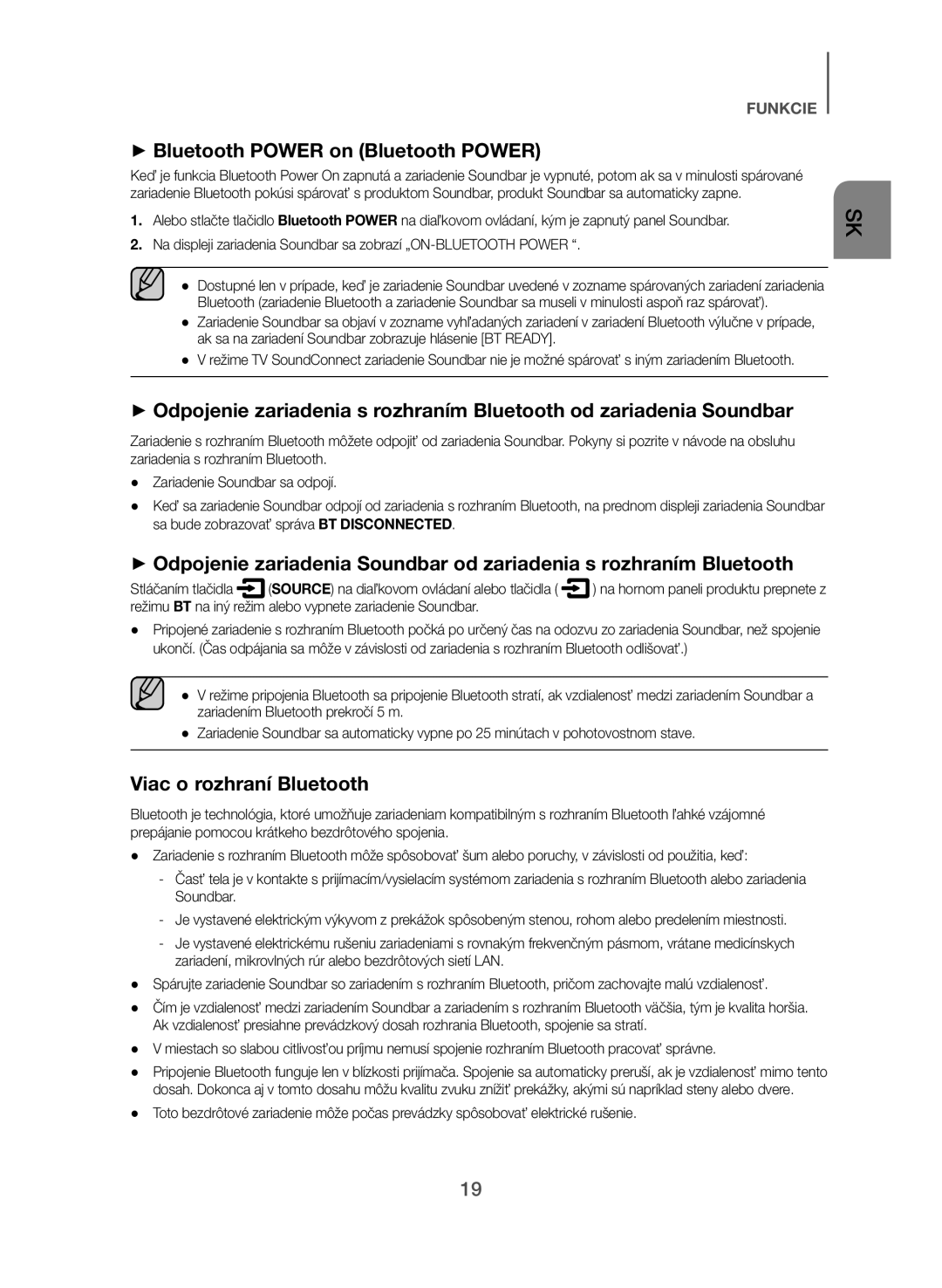 Samsung HW-J550/EN, HW-J551/EN manual ++Bluetooth Power on Bluetooth Power, Viac o rozhraní Bluetooth 