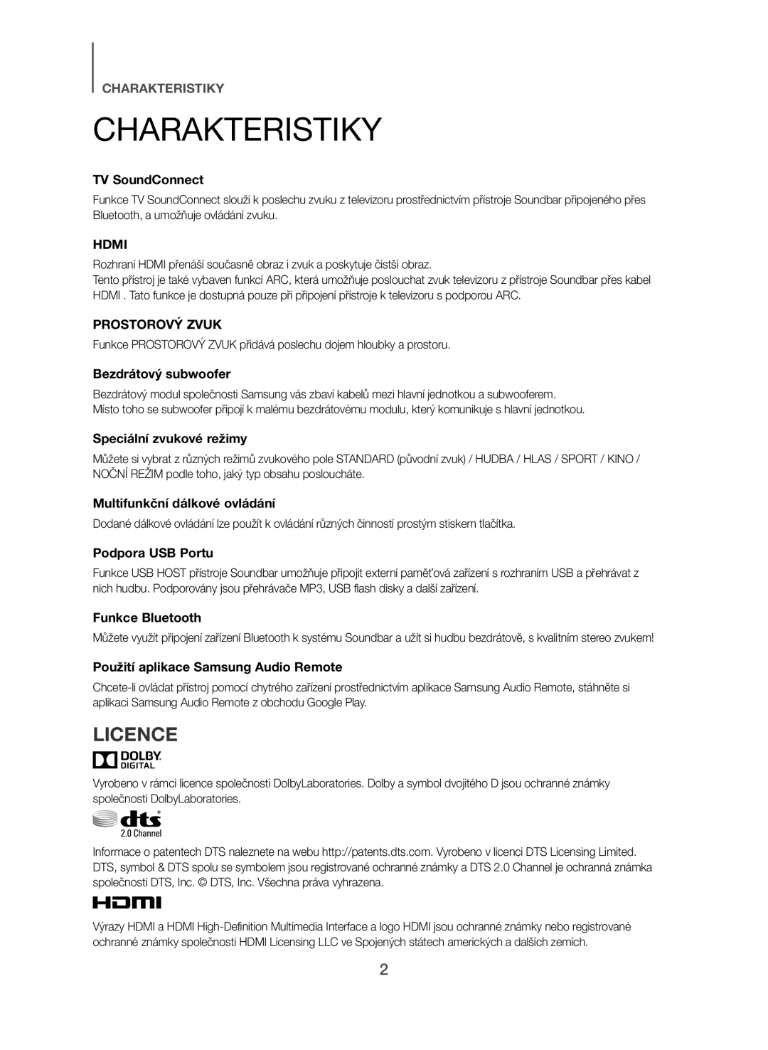 Samsung HW-J551/EN, HW-J550/EN manual Charakteristiky 