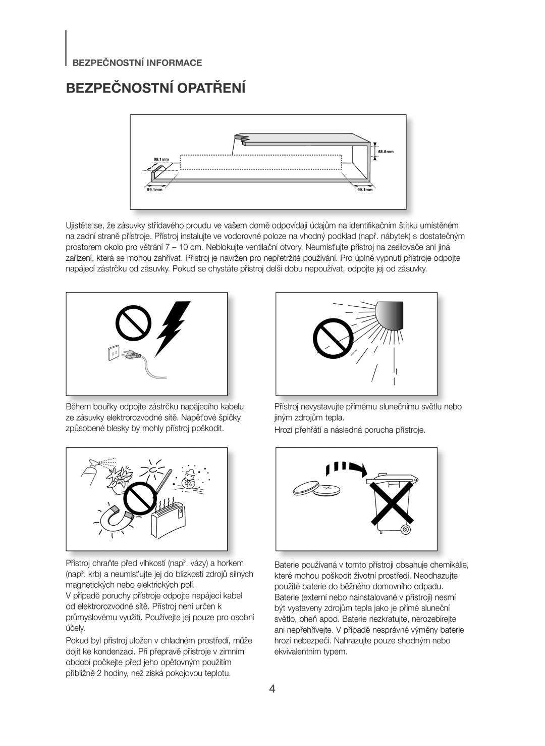 Samsung HW-J551/EN, HW-J550/EN manual Bezpečnostní Opatření 