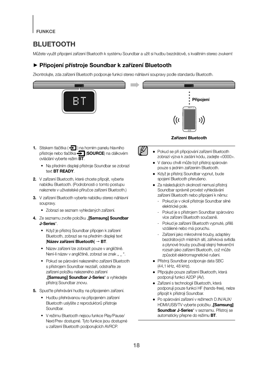 Samsung HW-J551/EN, HW-J550/EN manual ++Připojení přístroje Soundbar k zařízení Bluetooth, Připojení Zařízení Bluetooth 