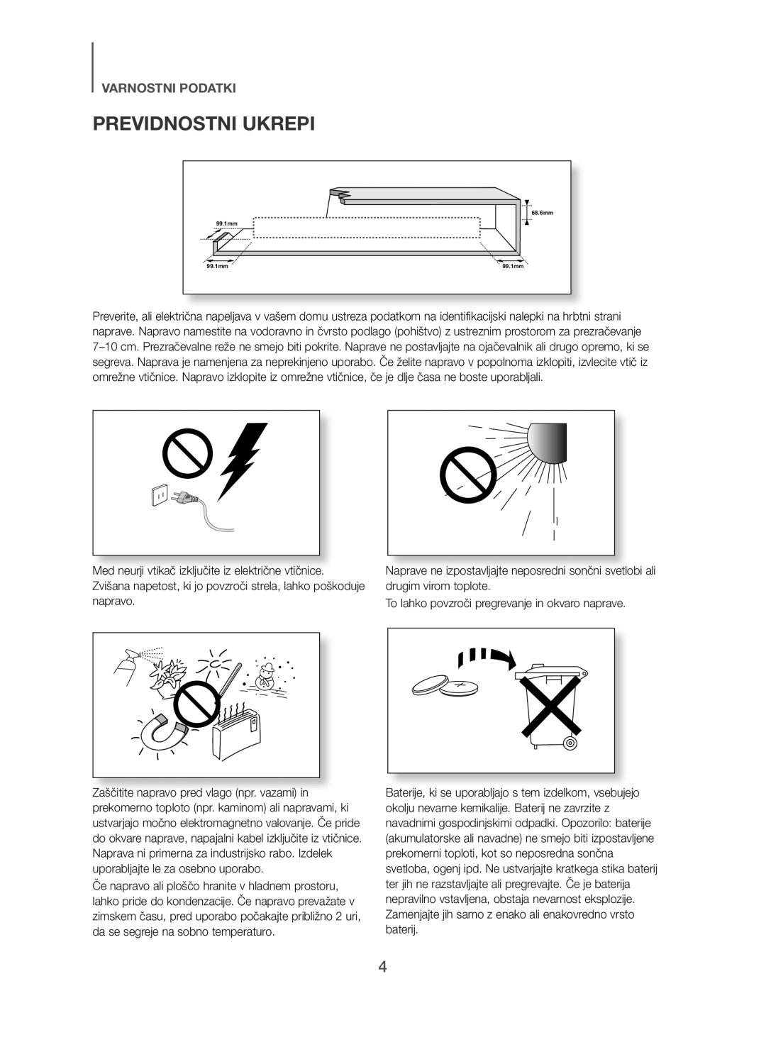 Samsung HW-J551/EN, HW-J550/EN manual Previdnostni Ukrepi 