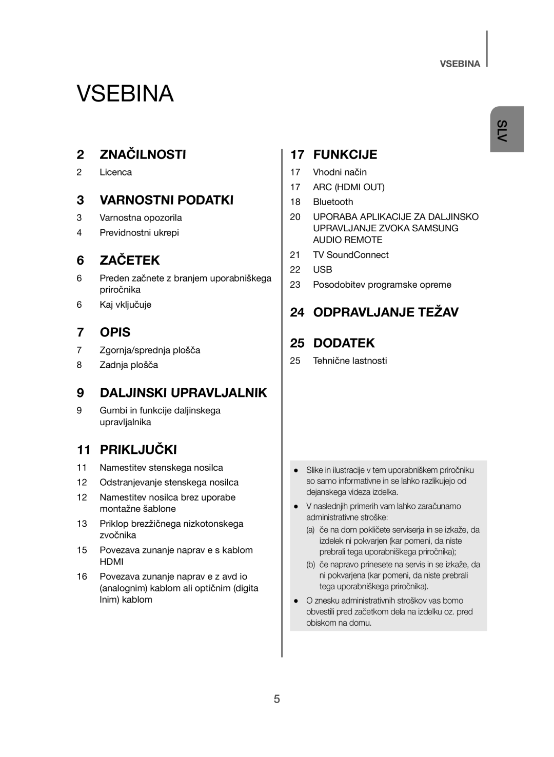 Samsung HW-J550/EN, HW-J551/EN manual Vsebina, Priključki 