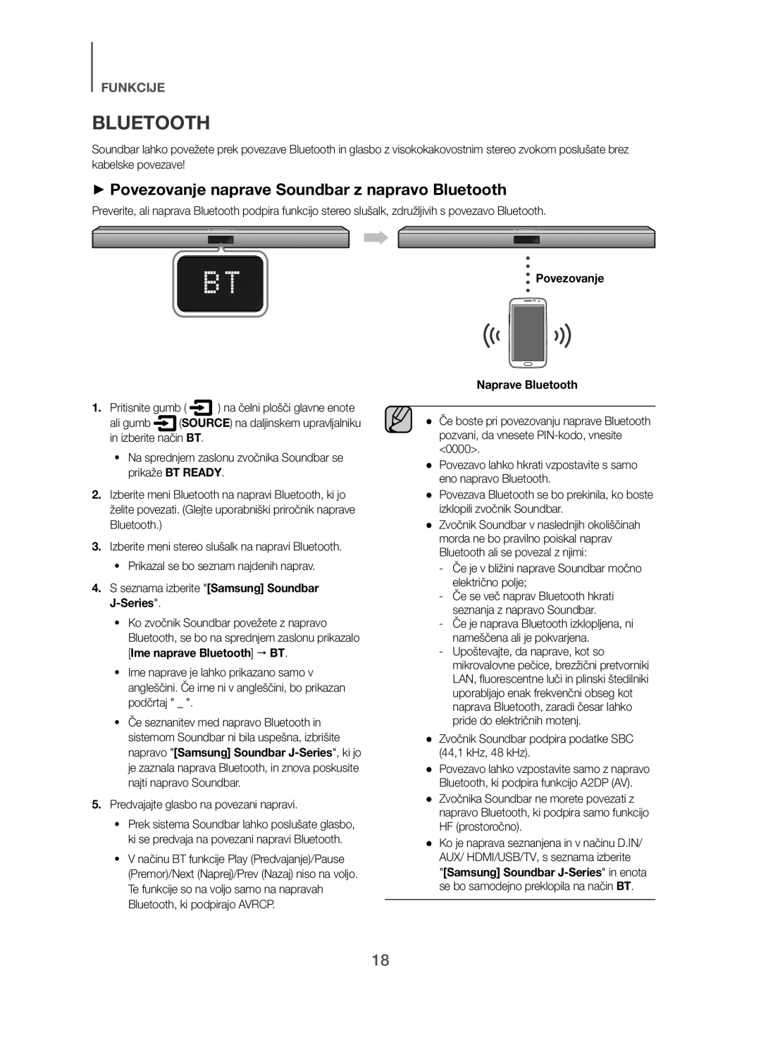 Samsung HW-J551/EN, HW-J550/EN manual ++Povezovanje naprave Soundbar z napravo Bluetooth, Povezovanje Naprave Bluetooth 