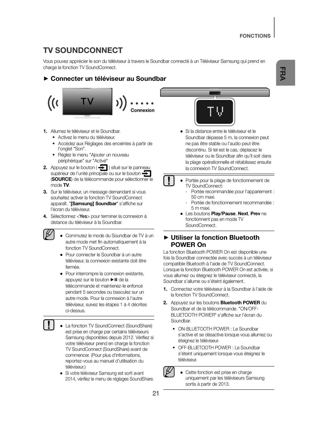 Samsung HW-J550/EN manual TV Soundconnect, ++Connecter un téléviseur au Soundbar, ++Utiliser la fonction Bluetooth Power On 