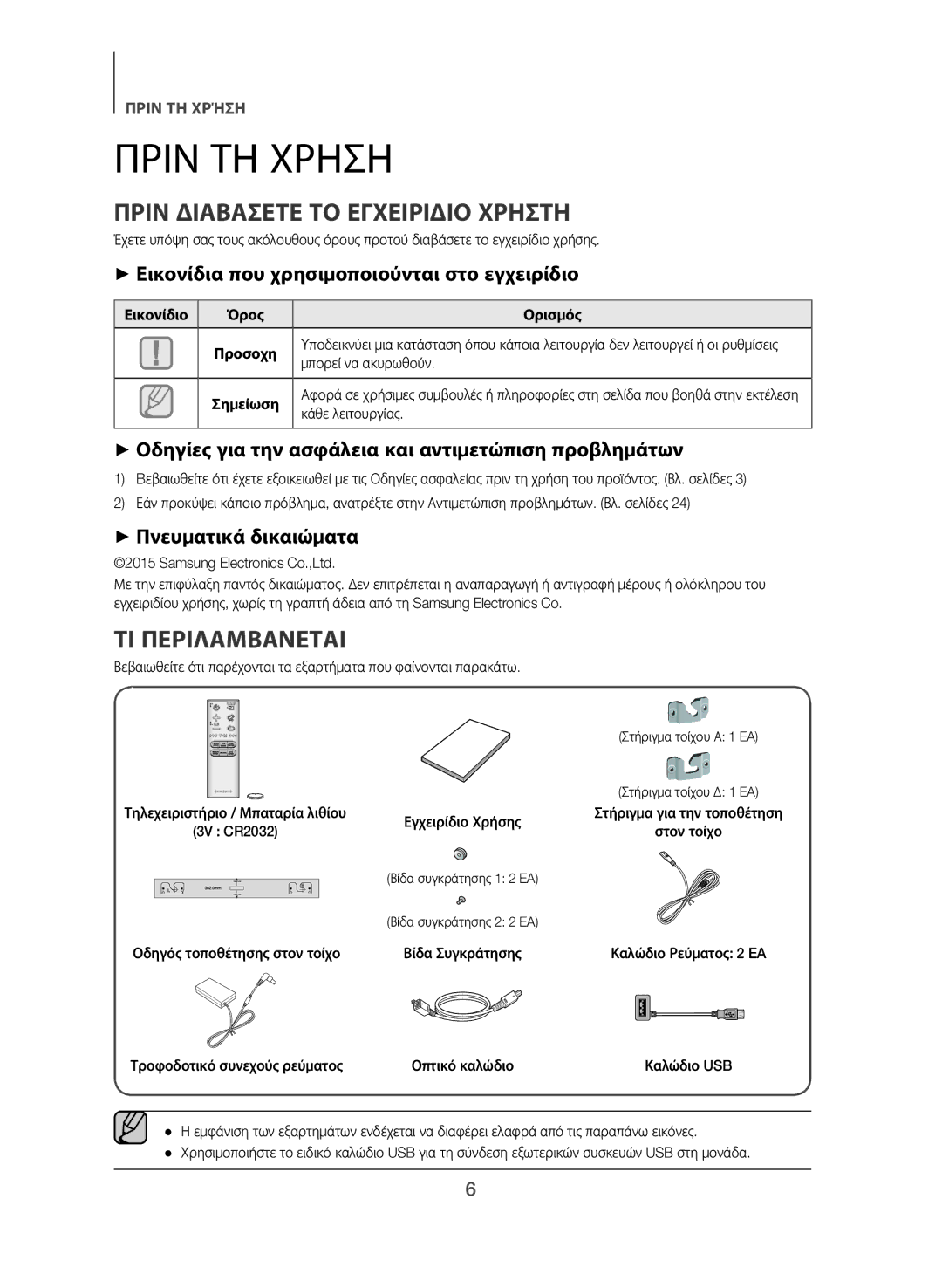 Samsung HW-J551/EN, HW-J550/EN manual Πριν ΤΗ Χρήση, Πριν Διαβάσετε ΤΟ Εγχειρίδιο Χρήστη, ΤΙ Περιλαμβάνεται 