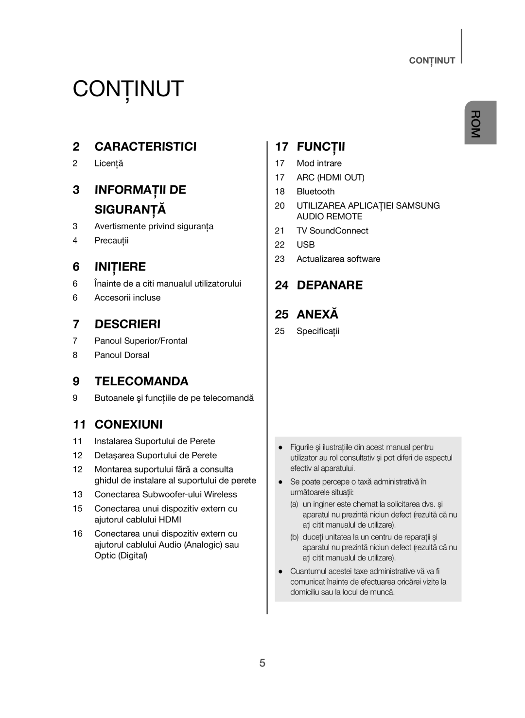 Samsung HW-J550/EN, HW-J551/EN manual Conţinut, Conexiuni 