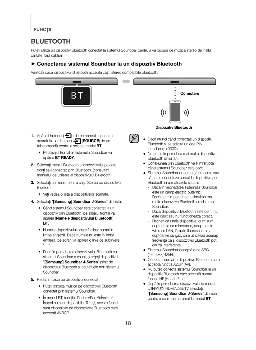 Samsung HW-J551/EN manual ++Conectarea sistemul Soundbar la un dispozitiv Bluetooth, Apăsaţi butonul, Dispozitiv Bluetooth 