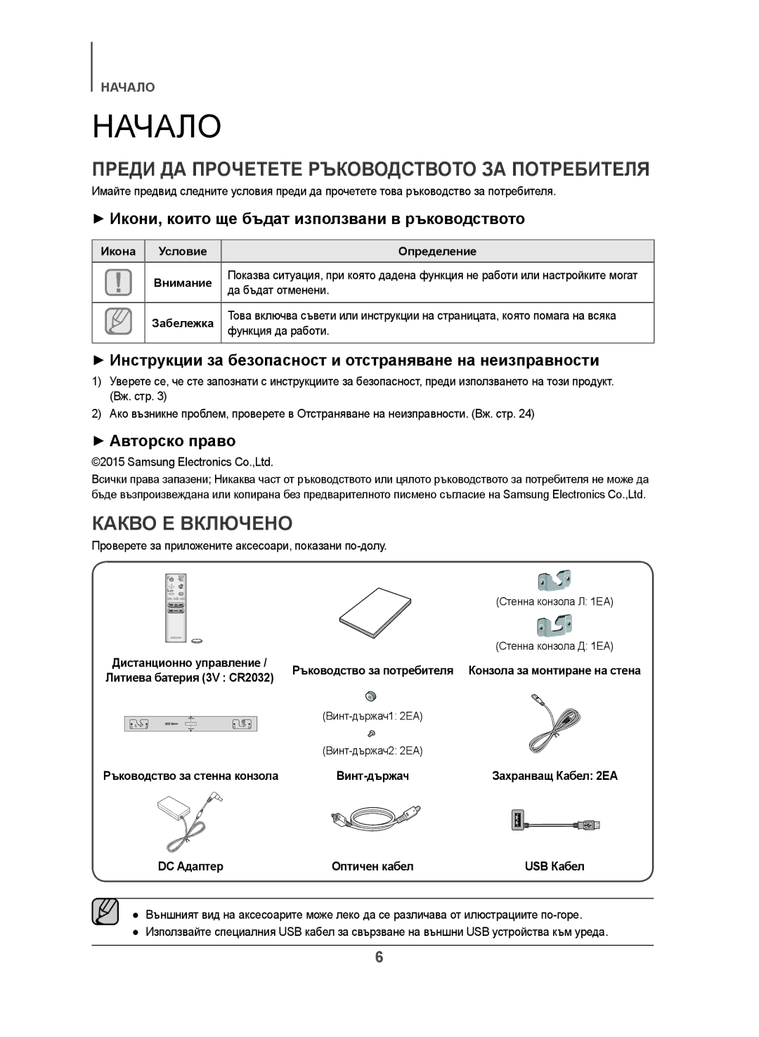 Samsung HW-J551/EN manual Начало, Какво Е Включено, ++Икони, които ще бъдат използвани в ръководството, ++Авторско право 