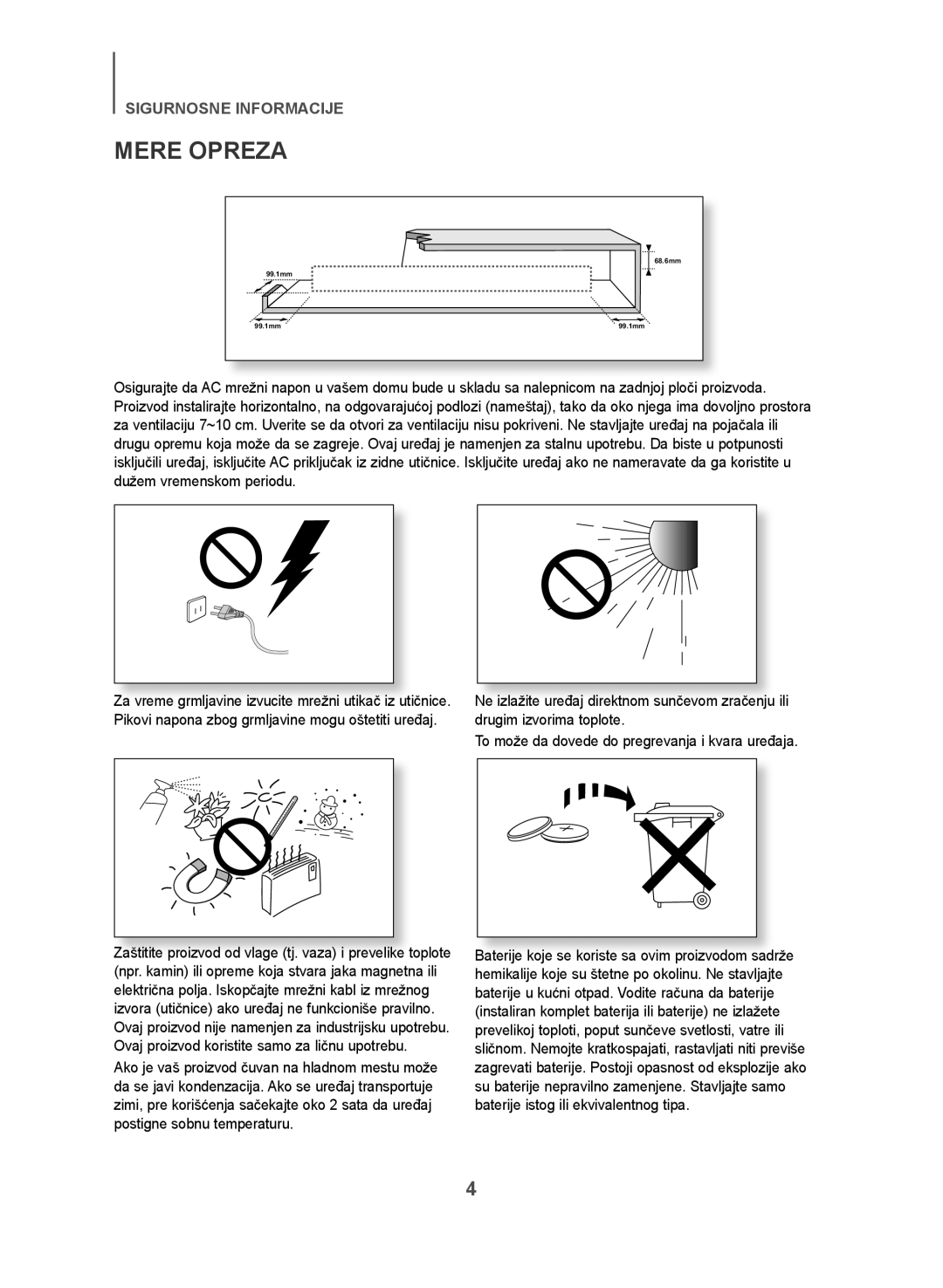 Samsung HW-J551/EN, HW-J550/EN manual Mere Opreza 