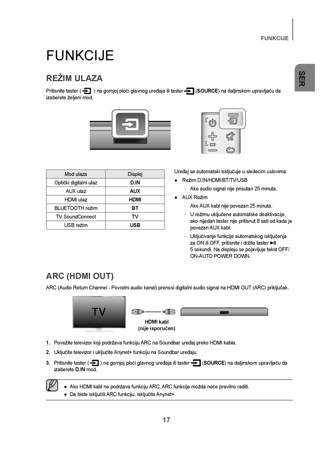 Samsung HW-J550/EN manual Režim Ulaza, Pritisnite taster, Mod ulaza Displej, Sekundi. Na displeju se pojavljuje tekst OFF 