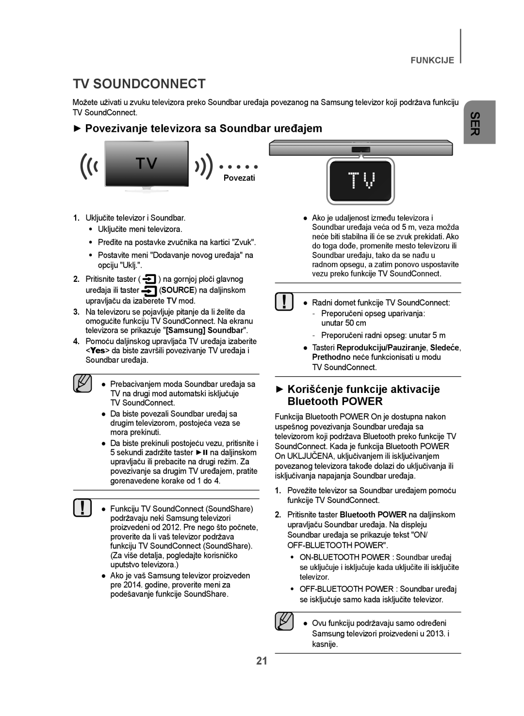 Samsung HW-J550/EN manual ++Povezivanje televizora sa Soundbar uređajem, ++Korišćenje funkcije aktivacije Bluetooth Power 