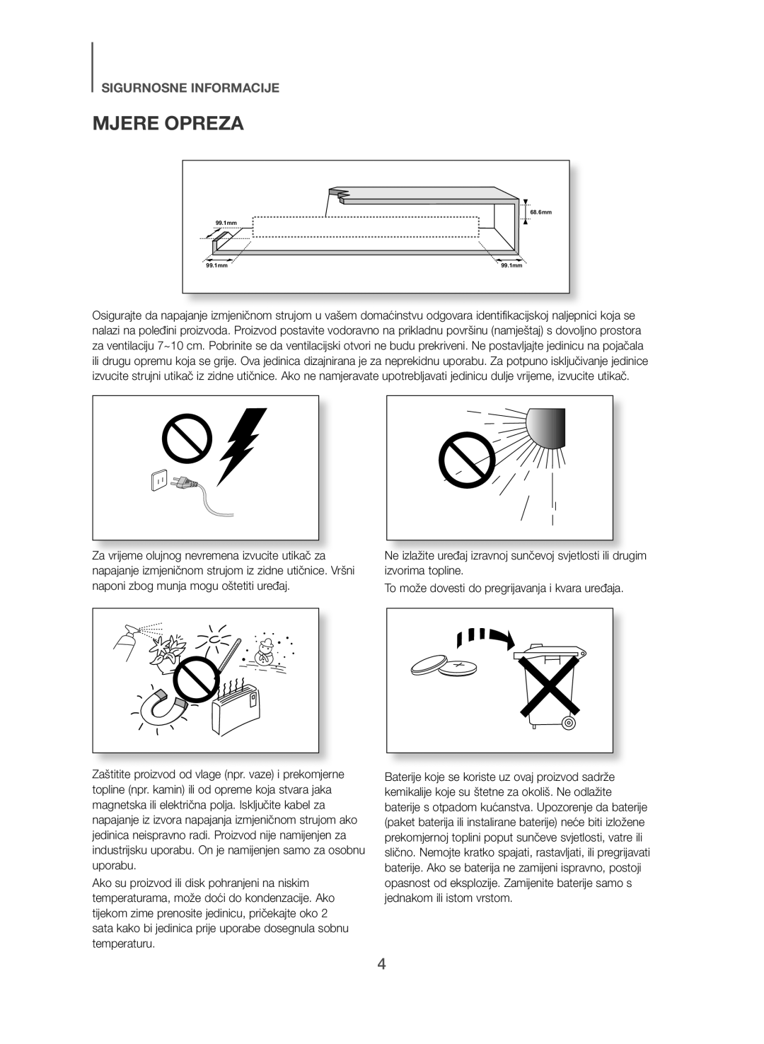 Samsung HW-J551/EN, HW-J550/EN manual Mjere Opreza 