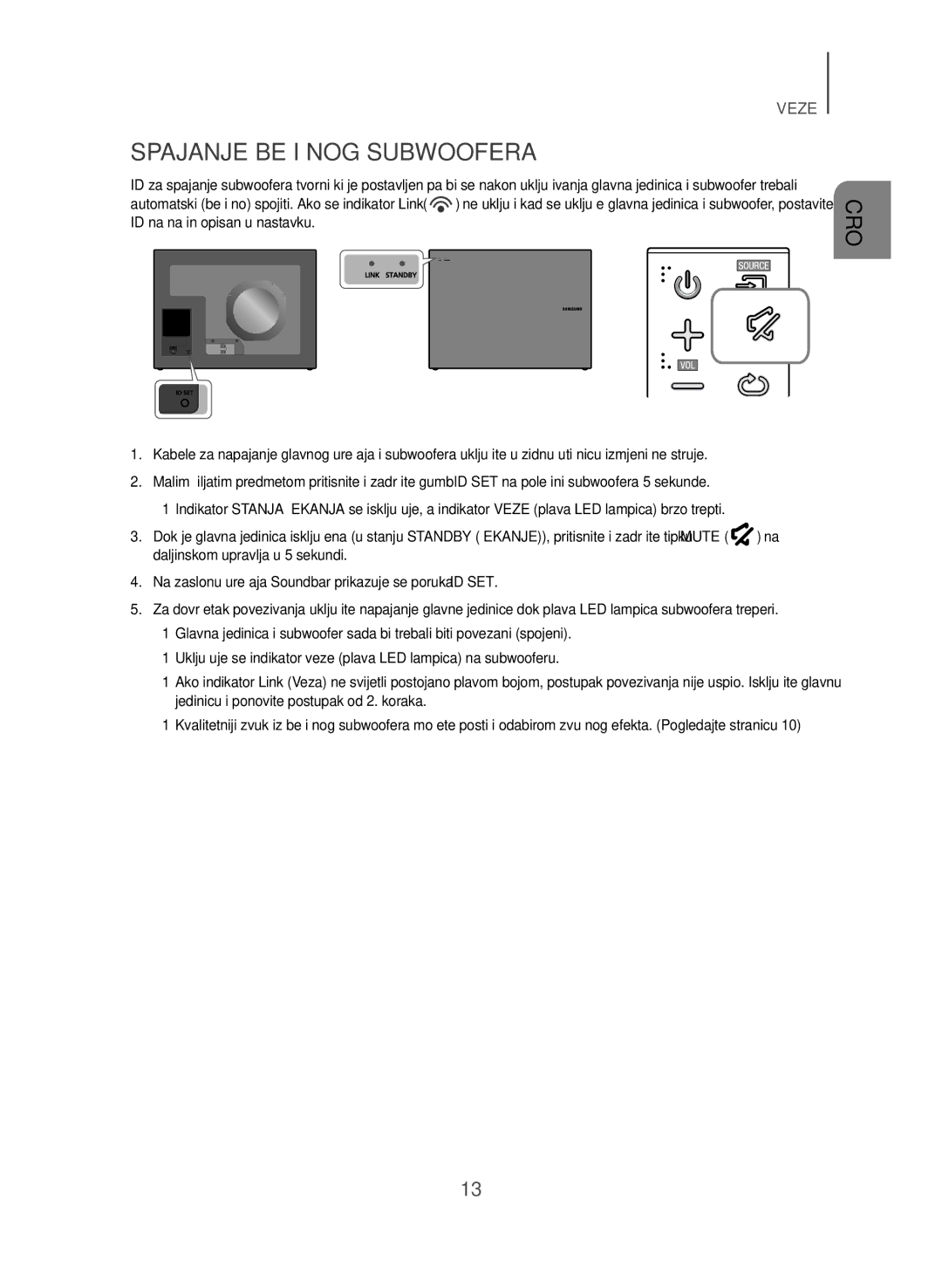 Samsung HW-J550/EN, HW-J551/EN manual Spajanje Bežičnog Subwoofera 