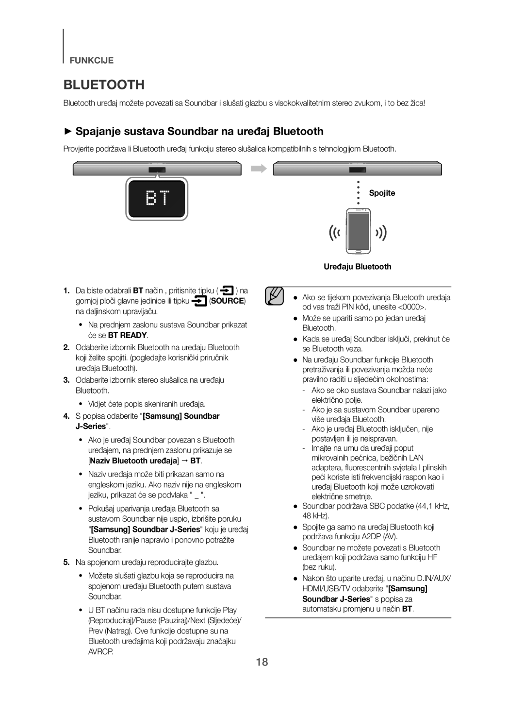 Samsung HW-J551/EN manual ++Spajanje sustava Soundbar na uređaj Bluetooth, Bluetooth uređajima koji podržavaju značajku 