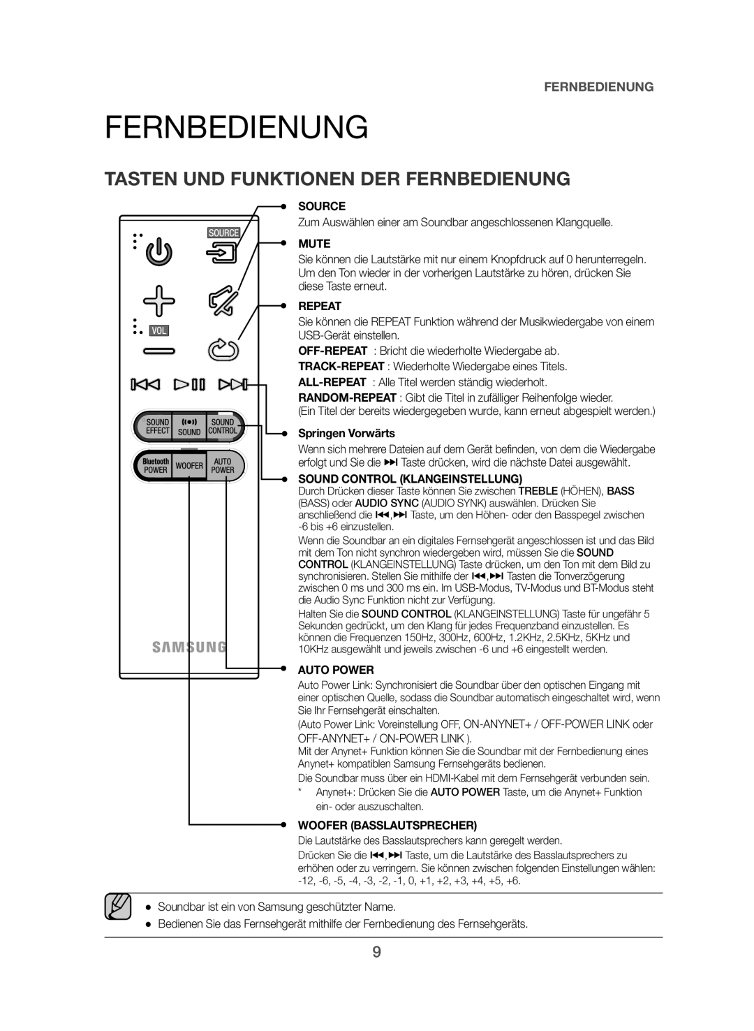 Samsung HW-J550/EN, HW-J551/EN manual Tasten UND Funktionen DER Fernbedienung, Springen Vorwärts 