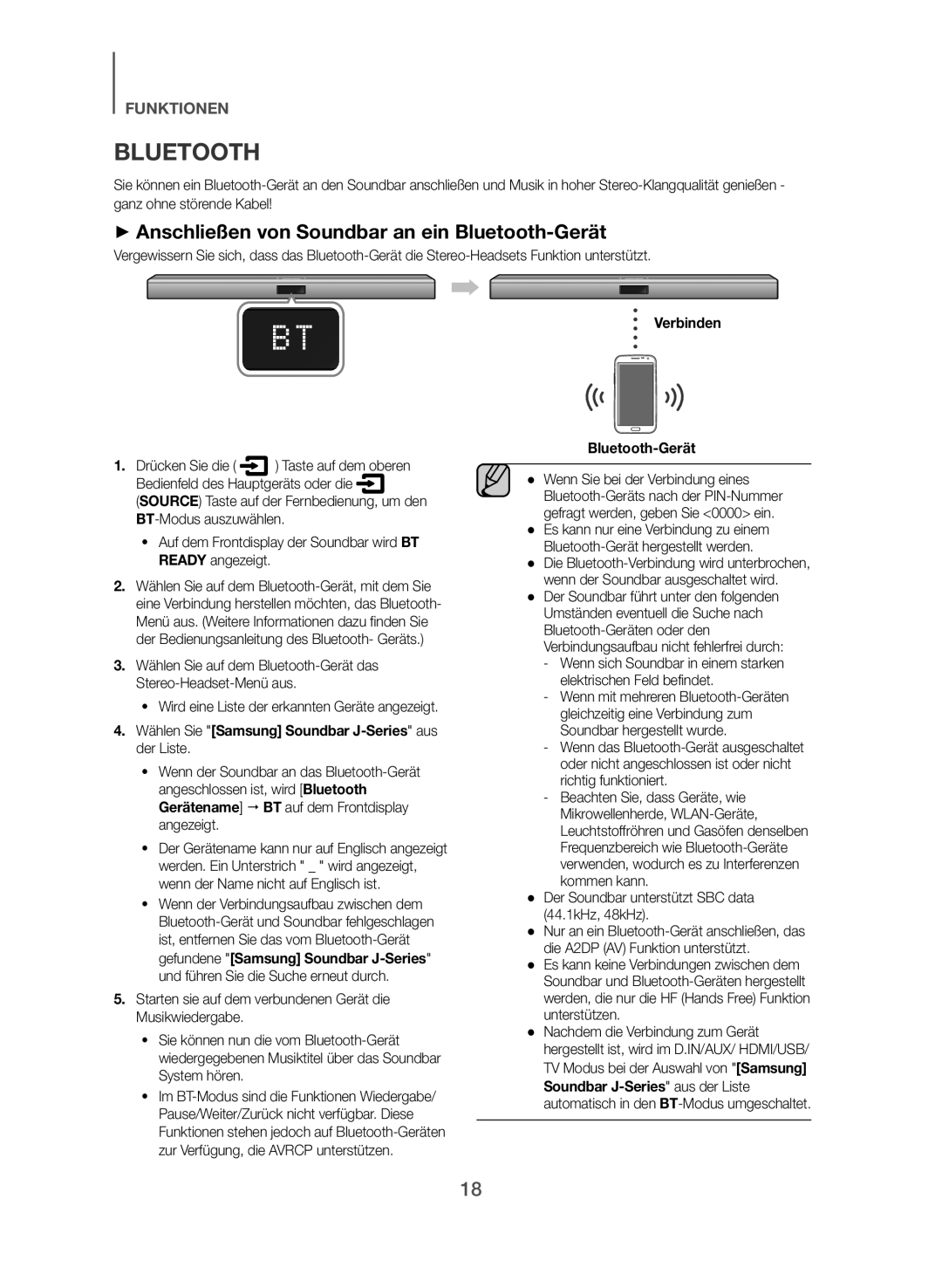 Samsung HW-J551/EN, HW-J550/EN manual ++Anschließen von Soundbar an ein Bluetooth-Gerät, Verbinden Bluetooth-Gerät 