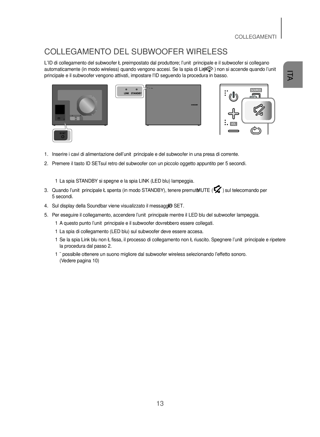 Samsung HW-J550/EN, HW-J551/EN manual Collegamento DEL Subwoofer Wireless 