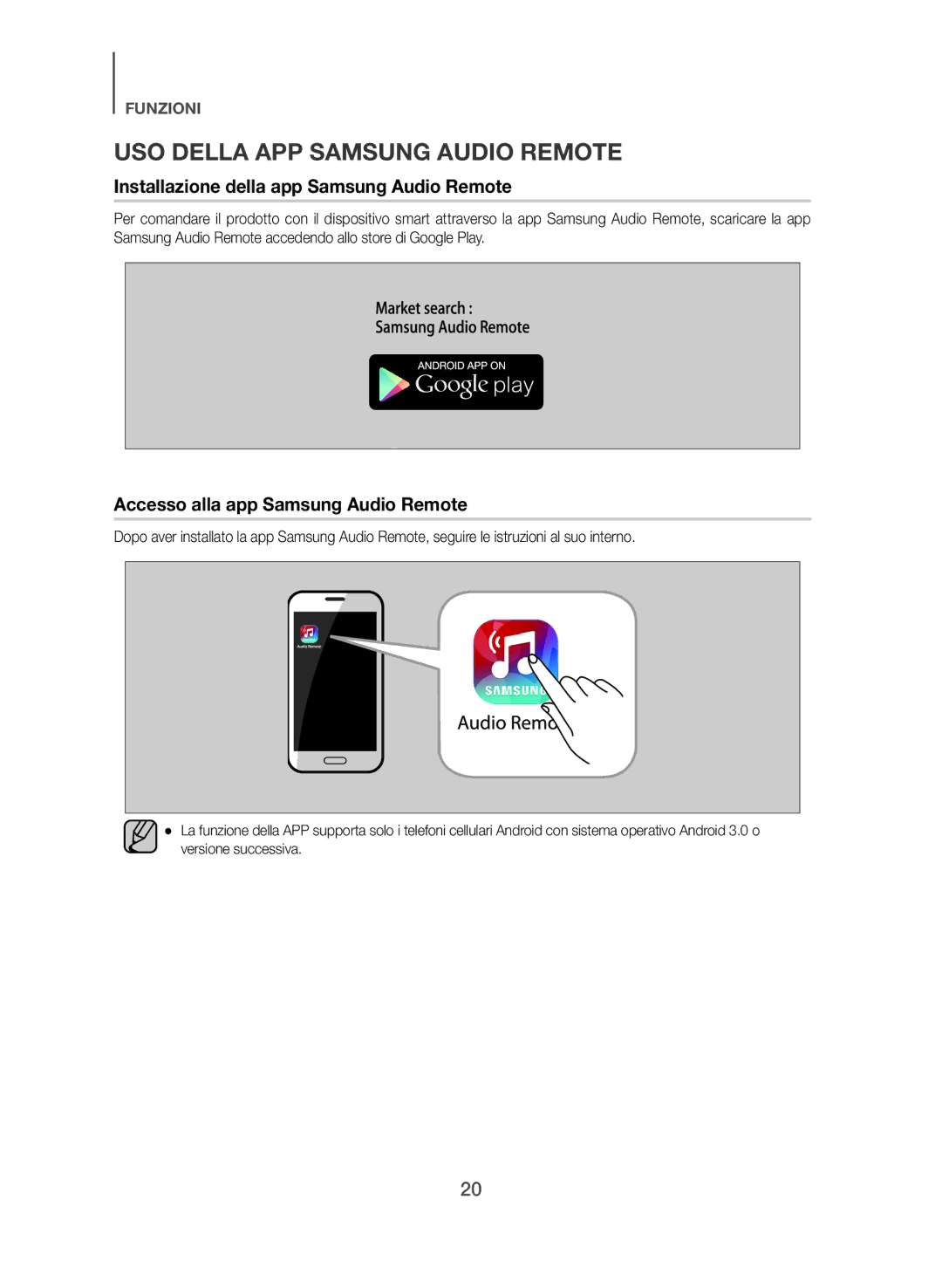 Samsung HW-J551/EN, HW-J550/EN manual USO Della APP Samsung Audio Remote, Installazione della app Samsung Audio Remote 