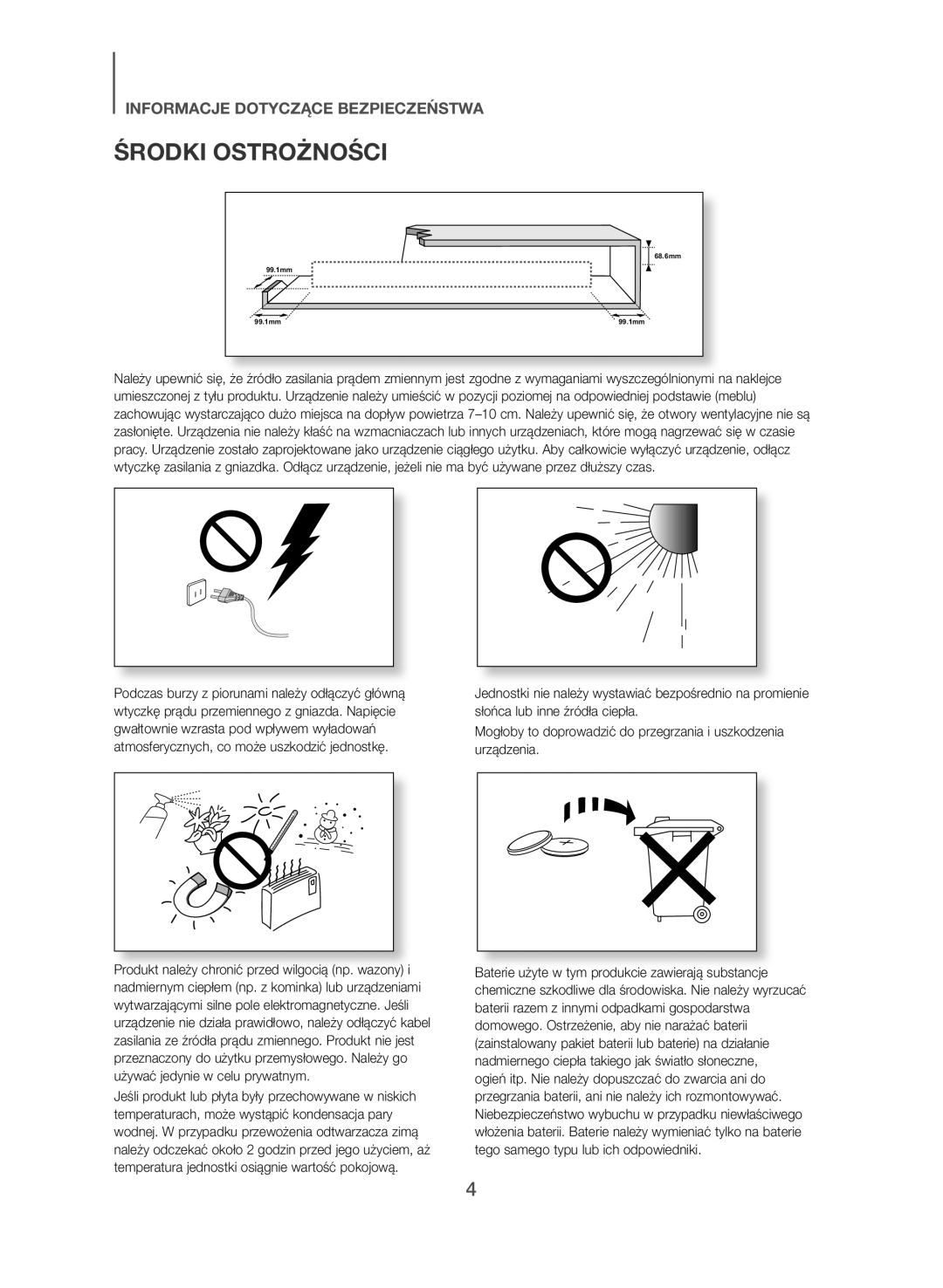 Samsung HW-J551/EN, HW-J550/EN manual Środki Ostrożności 