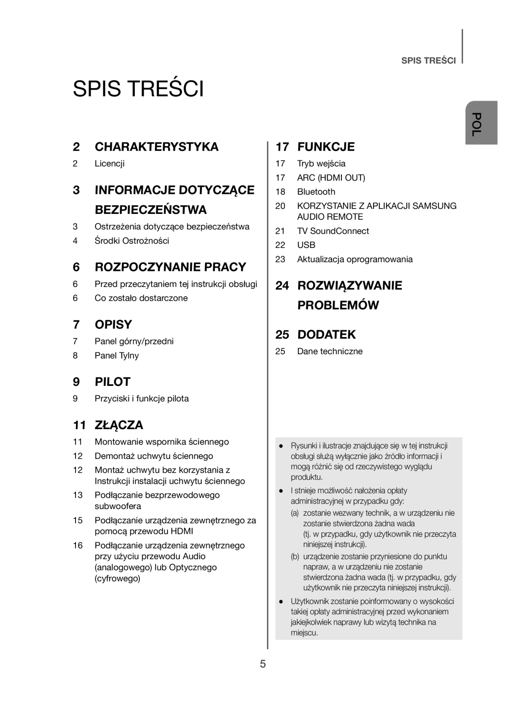 Samsung HW-J550/EN, HW-J551/EN manual Spis Treści, 11 Złącza 