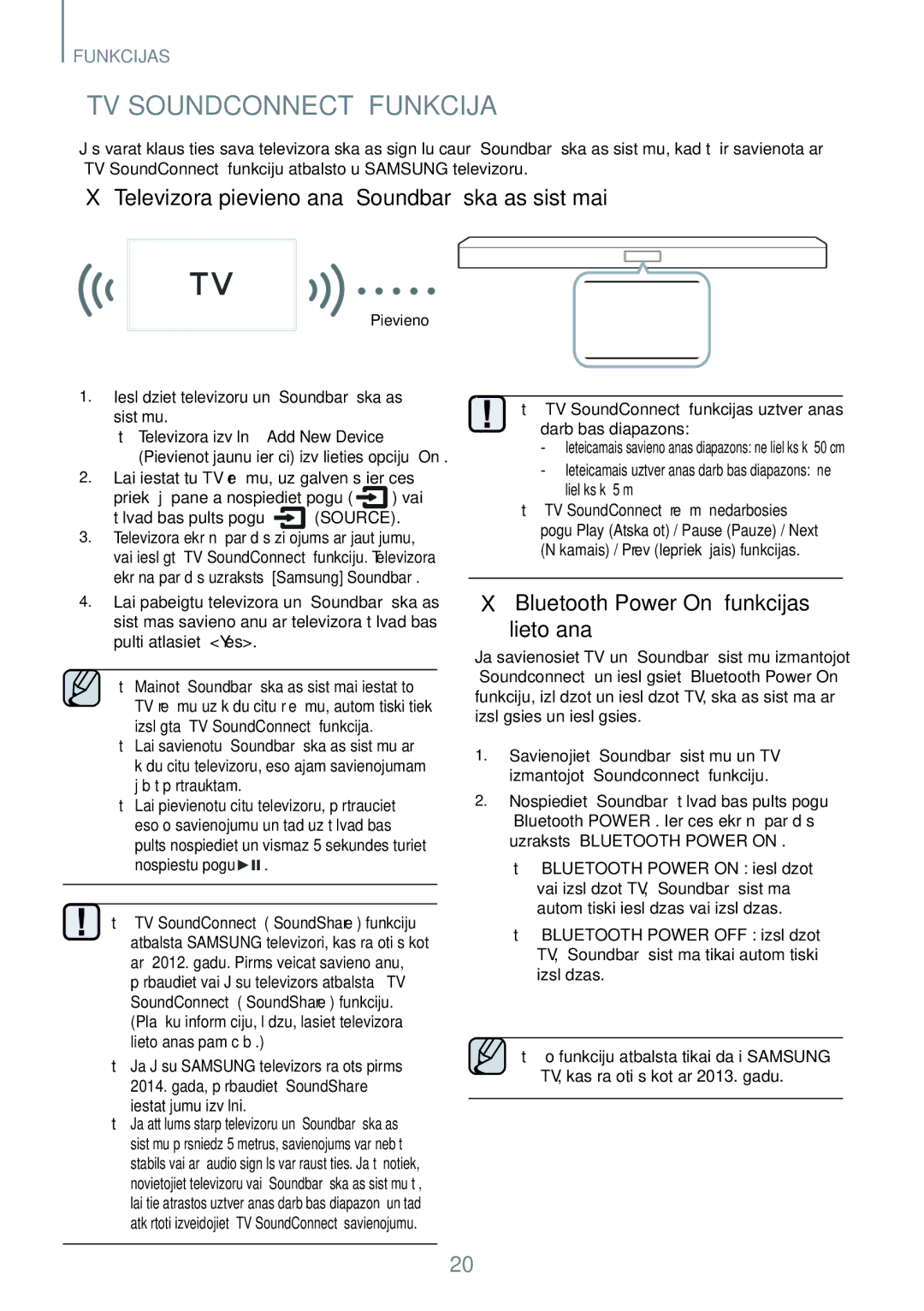 Samsung HW-J551/EN, HW-J550/EN manual „TV Soundconnect Funkcija,  Televizora pievienošana „Soundbar skaņas sistēmai 