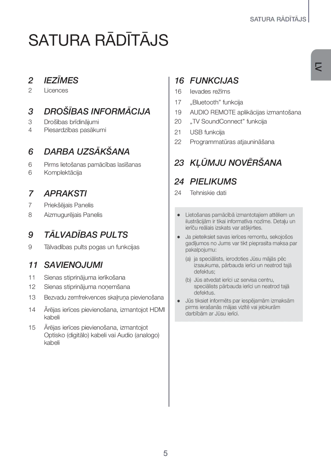 Samsung HW-J550/EN, HW-J551/EN manual Satura Rādītājs, Bezvadu zemfrekvences skaļruņa pievienošana 