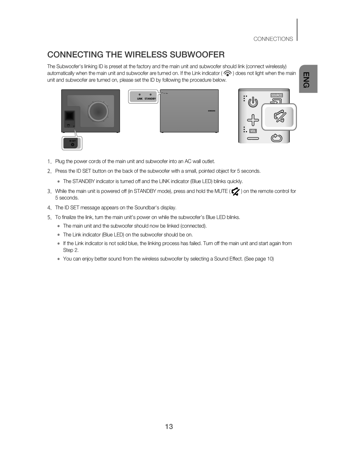 Samsung HW-J551/SQ manual Connecting the Wireless Subwoofer 