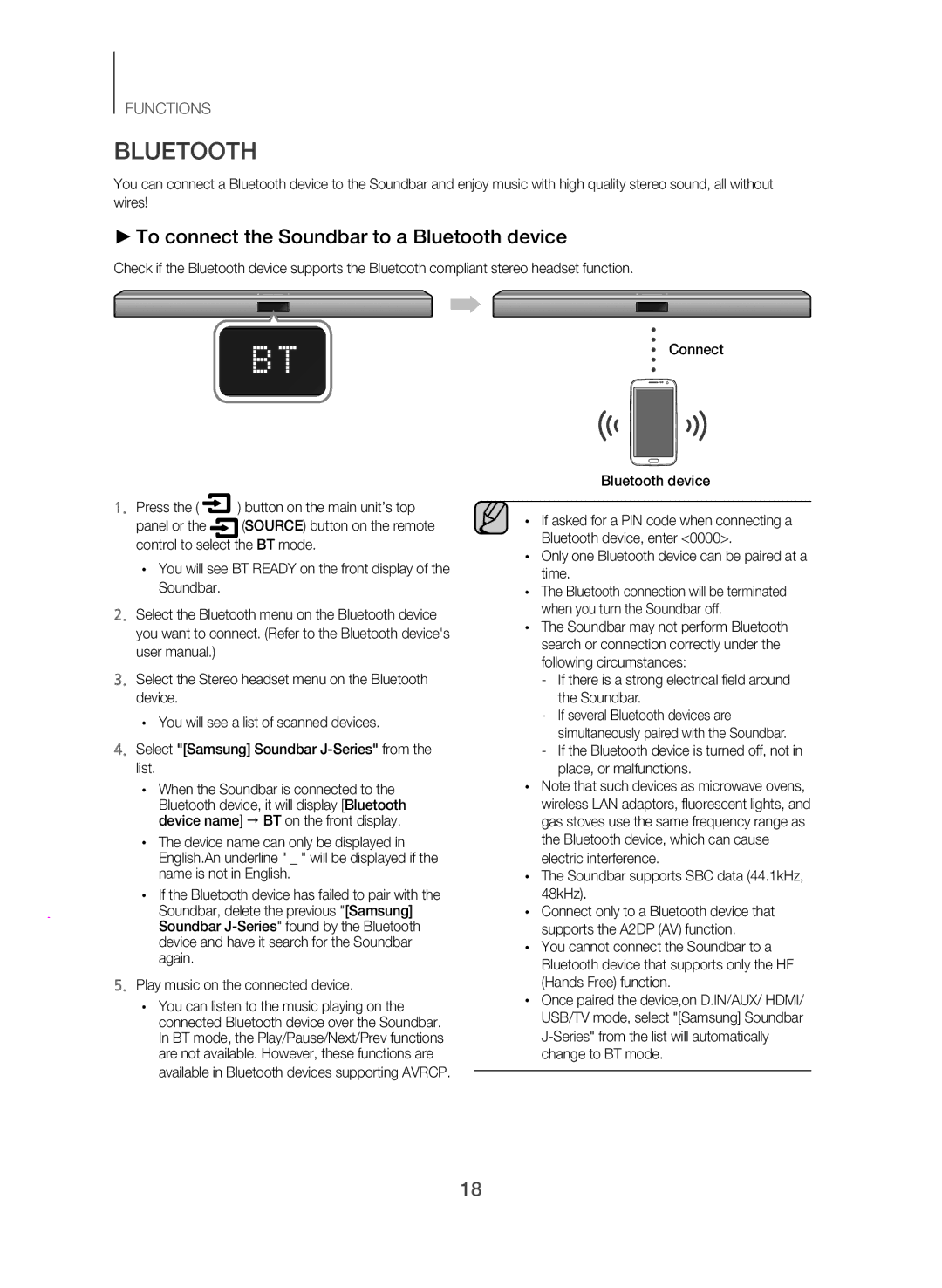 Samsung HW-J551/SQ To connect the Soundbar to a Bluetooth device, Only one Bluetooth device can be paired at a time 