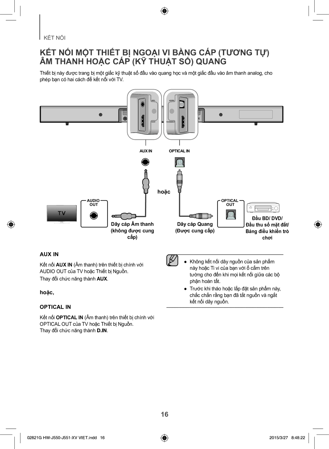 Samsung HW-J551/XV manual Hoặc, Thay đổ̉i chứ́c năng thà̀nh AUX 