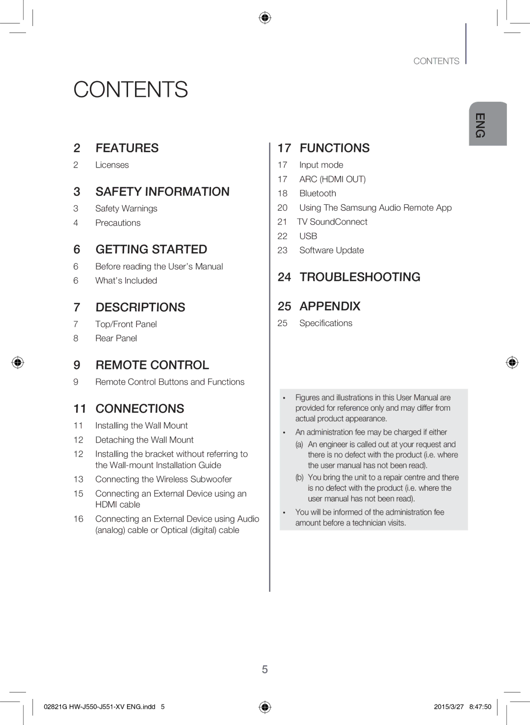 Samsung HW-J551/XV manual Contents 