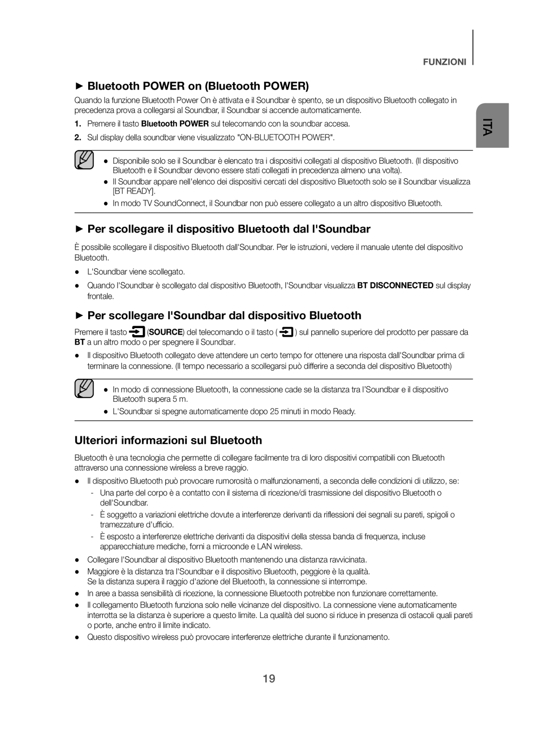 Samsung HW-J550/ZF manual ++Per scollegare il dispositivo Bluetooth dal lSoundbar, Ulteriori informazioni sul Bluetooth 