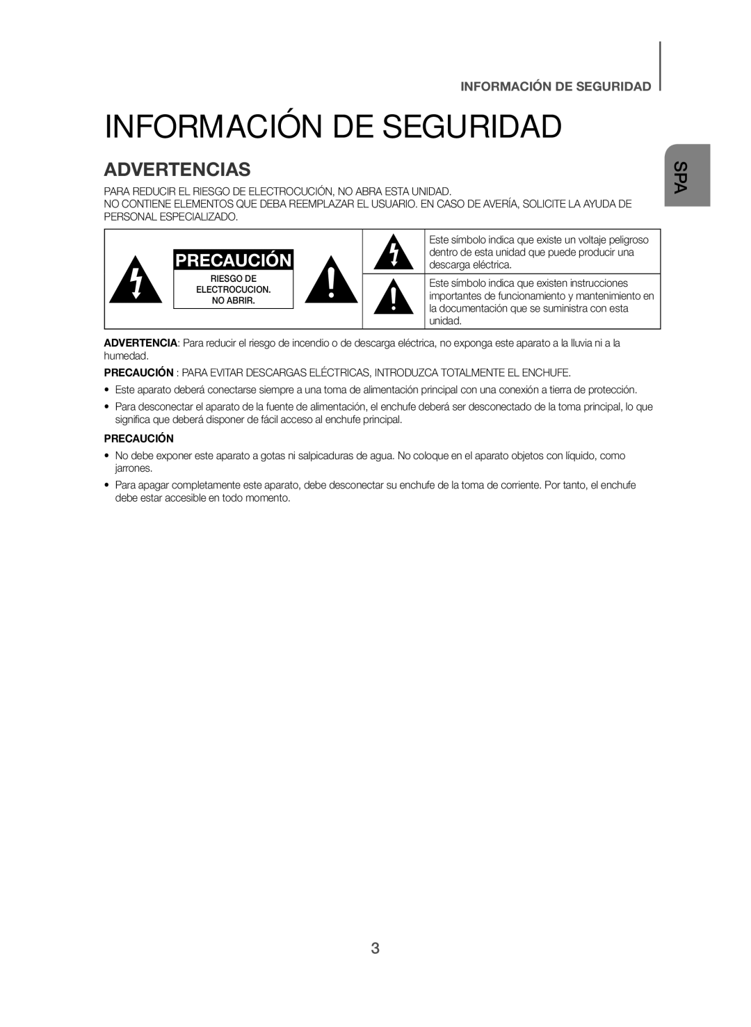 Samsung HW-J550/ZF, HW-J551/ZF manual Información DE Seguridad, Advertencias 