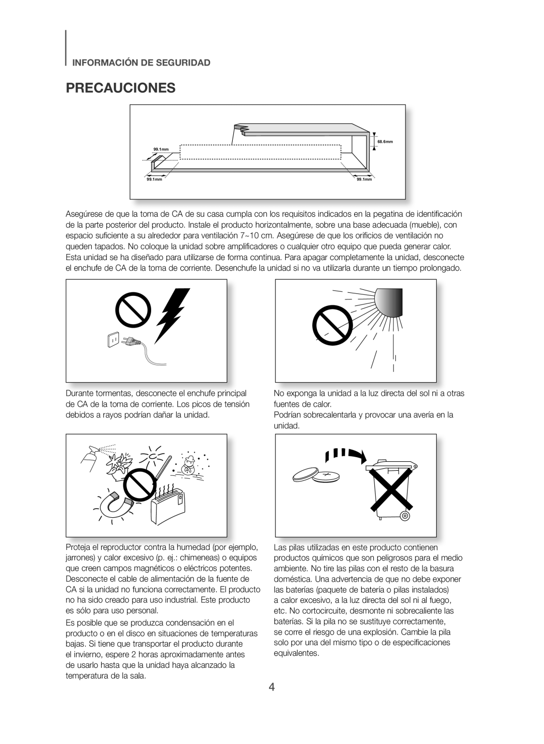 Samsung HW-J551/ZF, HW-J550/ZF manual Precauciones 