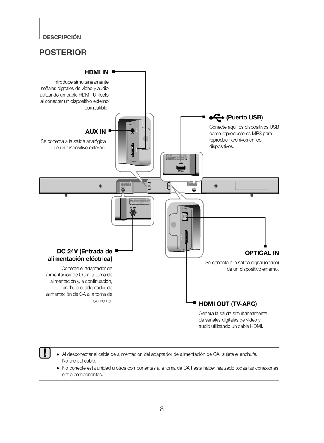 Samsung HW-J551/ZF, HW-J550/ZF manual Posterior, Puerto USB 