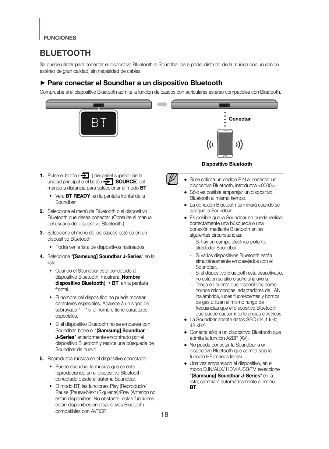 Samsung HW-J551/ZF, HW-J550/ZF manual ++Para conectar el Soundbar a un dispositivo Bluetooth, Conectar Dispositivo Bluetooth 