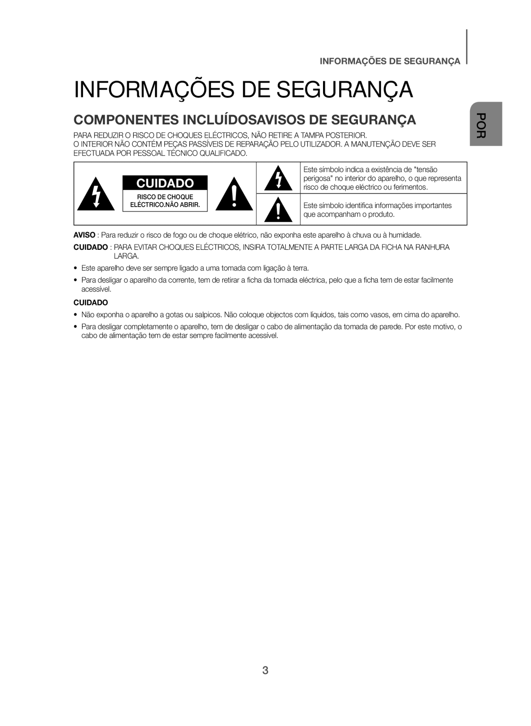 Samsung HW-J550/ZF, HW-J551/ZF manual Informações DE Segurança, Componentes Incluídosavisos DE Segurança 