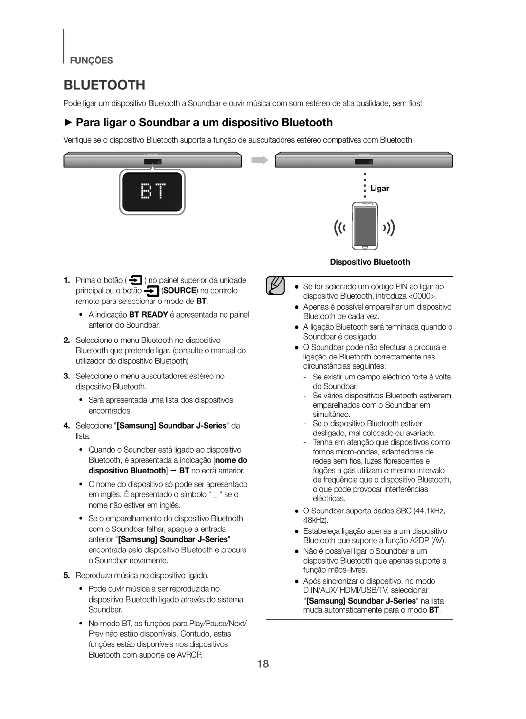 Samsung HW-J551/ZF manual ++Para ligar o Soundbar a um dispositivo Bluetooth, Seleccione Samsung Soundbar J-Series da lista 