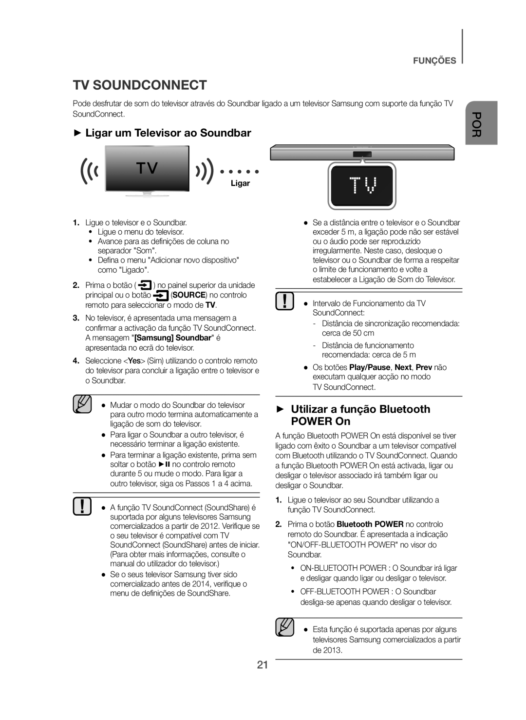 Samsung HW-J550/ZF, HW-J551/ZF manual ++Ligar um Televisor ao Soundbar, ++ Utilizar a função Bluetooth Power On 