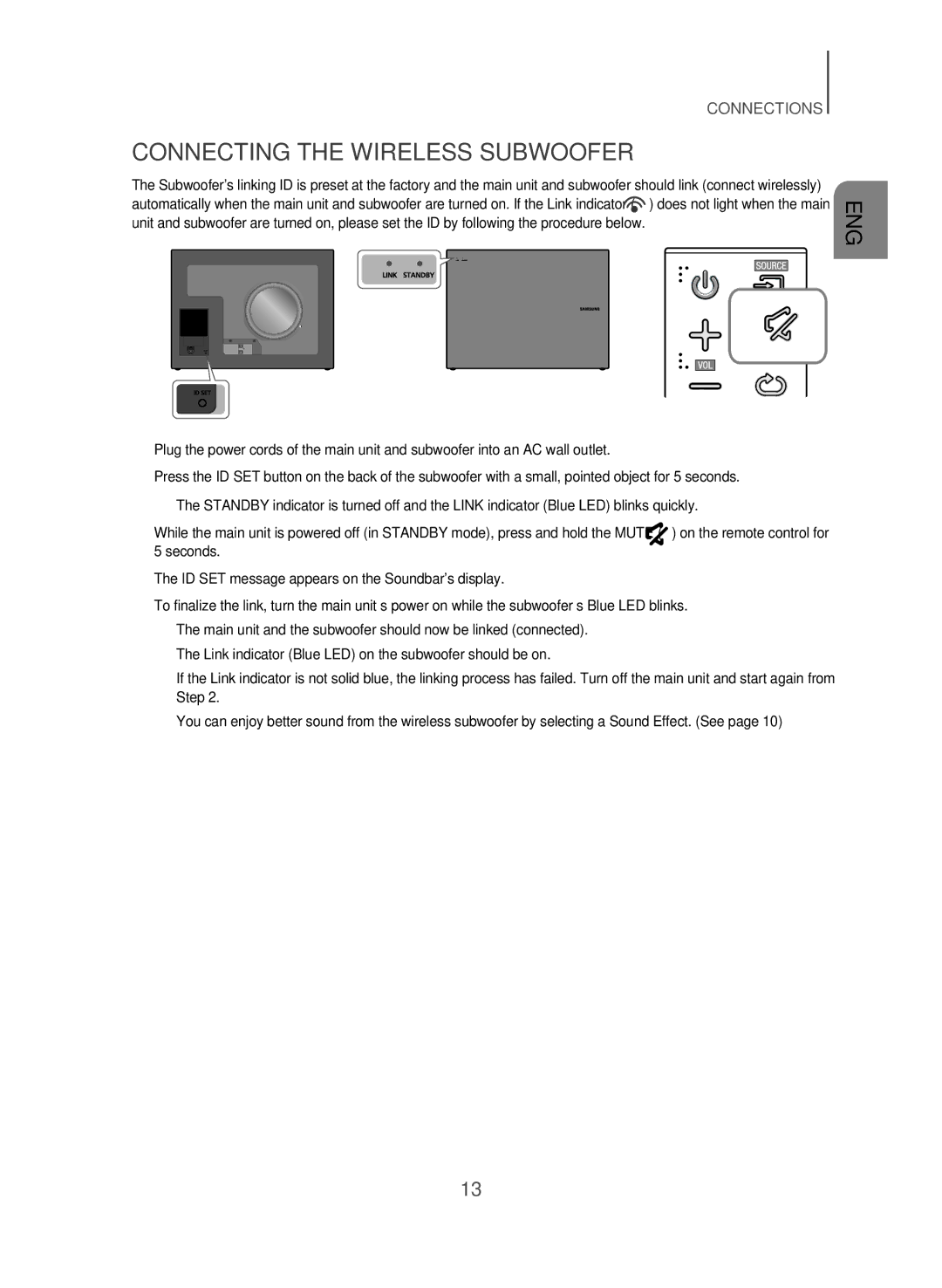 Samsung HW-J560/XE, HW-J561/XE manual Connecting the Wireless Subwoofer 