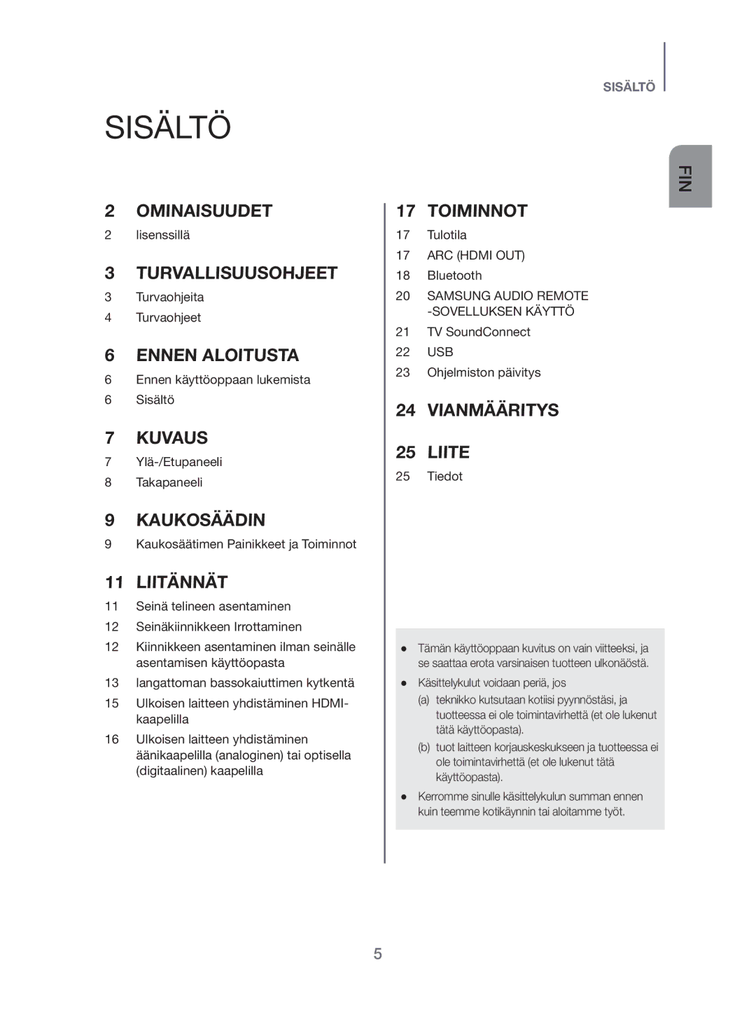 Samsung HW-J560/XE, HW-J561/XE manual Sisältö, Liitännät 