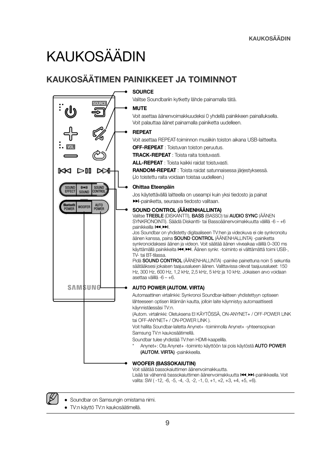 Samsung HW-J560/XE, HW-J561/XE manual Kaukosäädin 