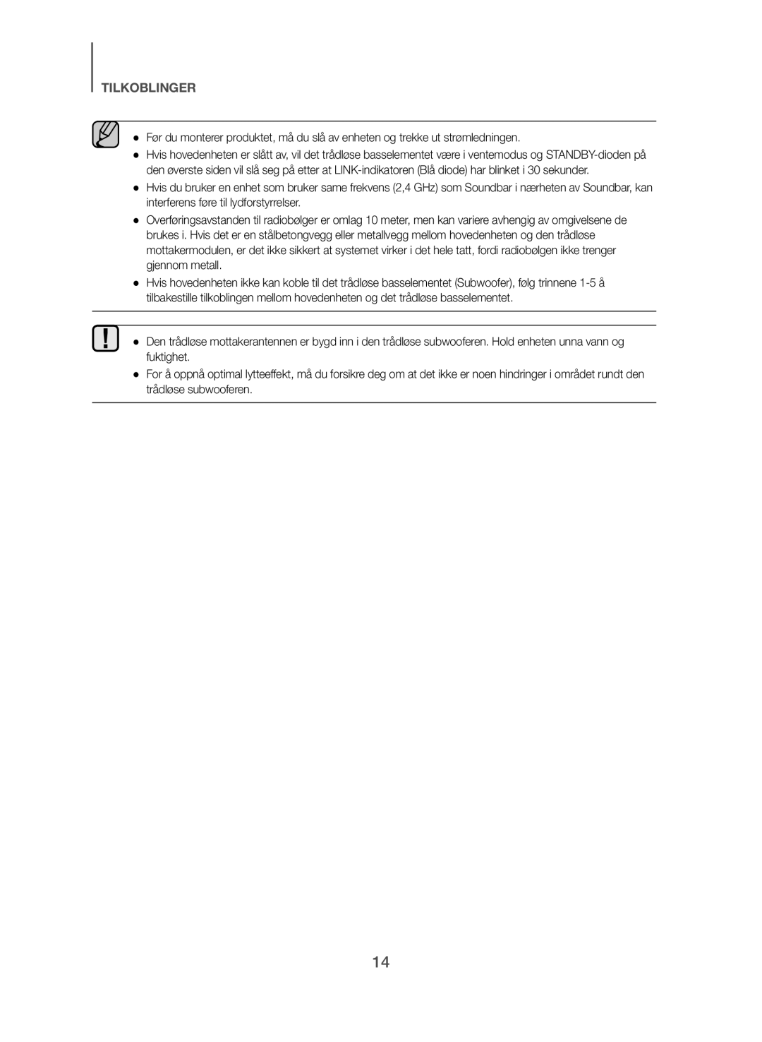 Samsung HW-J561/XE, HW-J560/XE manual Tilkoblinger 