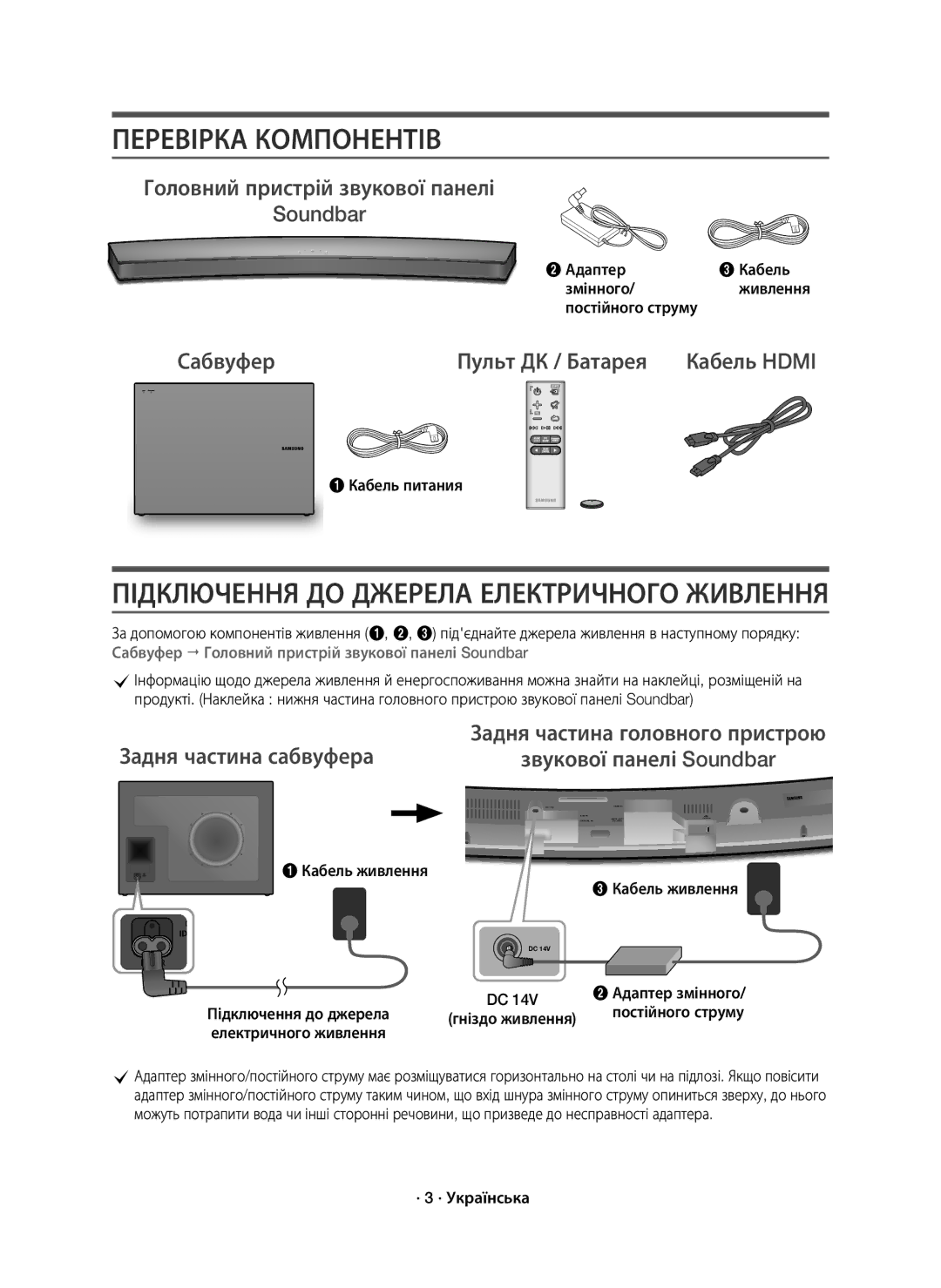 Samsung HW-J6000R/RU manual Перевірка Компонентів, Головний пристрій звукової панелі Soundbar, Сабвуфер Пульт ДК / Батарея 