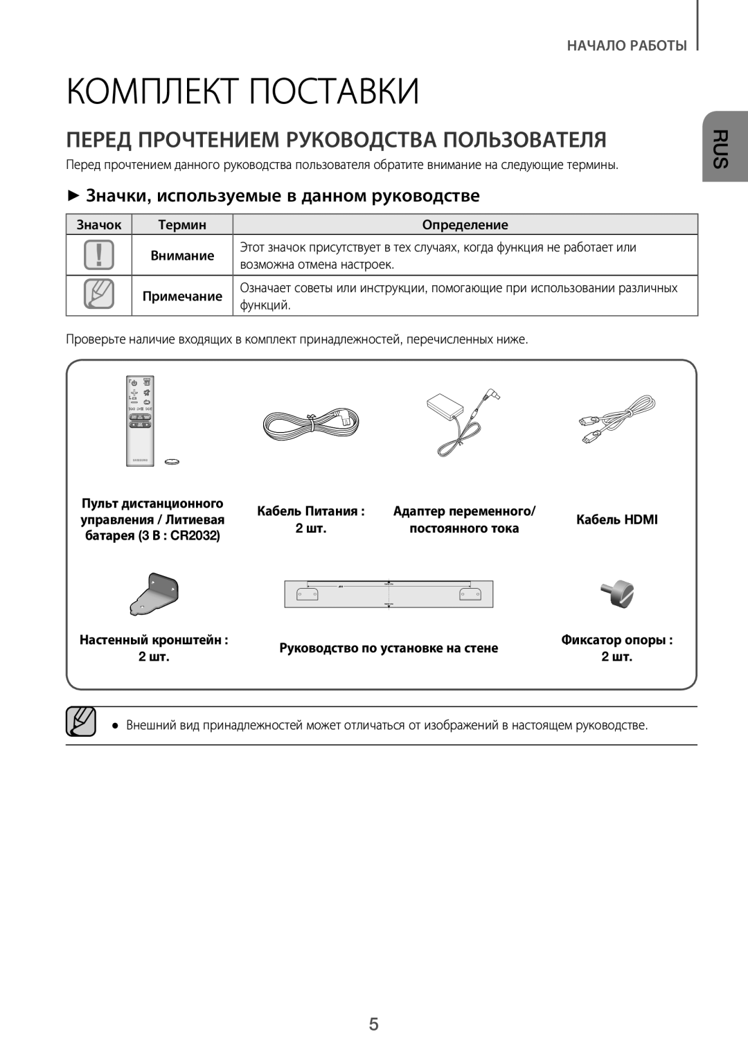 Samsung HW-J6000R/RU manual Комплект Поставки, Перед Прочтением Руководства Пользователя, Настенный кронштейн 