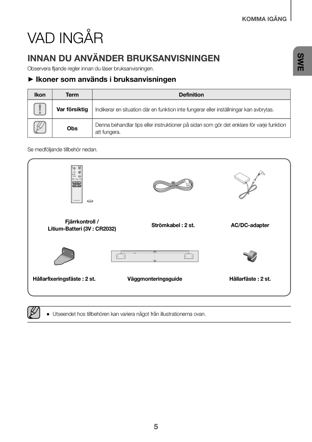 Samsung HW-J6000R/EN, HW-J6001R/EN Vad ingår, Innan du använder bruksanvisningen, ++Ikoner som används i bruksanvisningen 